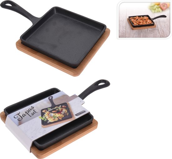 Excellent Articles Ménagers Plat de service avec étagère - fonte - bois de bambou - 14 cm