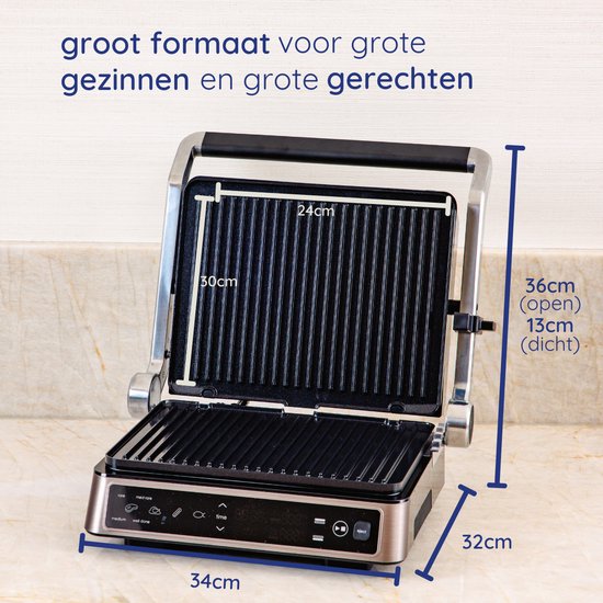 Safecourt Kitchen Contact grill - Gril à panini et fer à toasti - Plaques amovibles sans PFAS et lavables au lave-vaisselle - Grande surface de gril - chaleur rapide (2200W) - Appareil à toasti