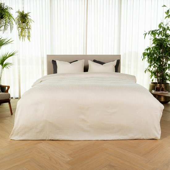 Kayori Elin Housse de couette Satin de coton - 140x200-220 cm +1 taie d'oreiller - Single - Sand