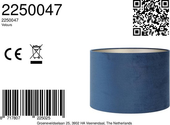 Light & Living Abat-jour cylindrique Velours - Bleu pétrole - Ø50x38cm - pour lampes à poser, lampadaires, suspensions