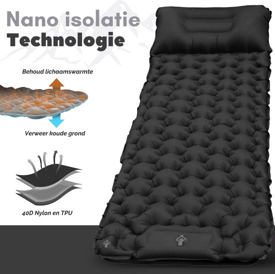 Vertrex Inflate-X1 Matelas de couchage avec pompe intégrée - Airbed - 1 personne - Night Black