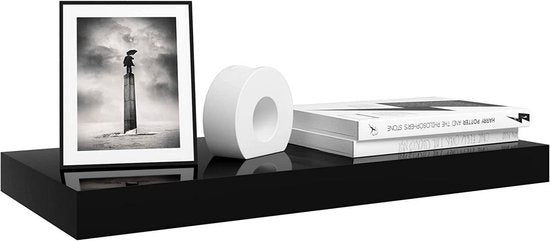 WOLTU Wall Shelf Black High Gloss - 50 x 22.9 x 3.8 cm - Etagère flottante en bois avec fixation cachée