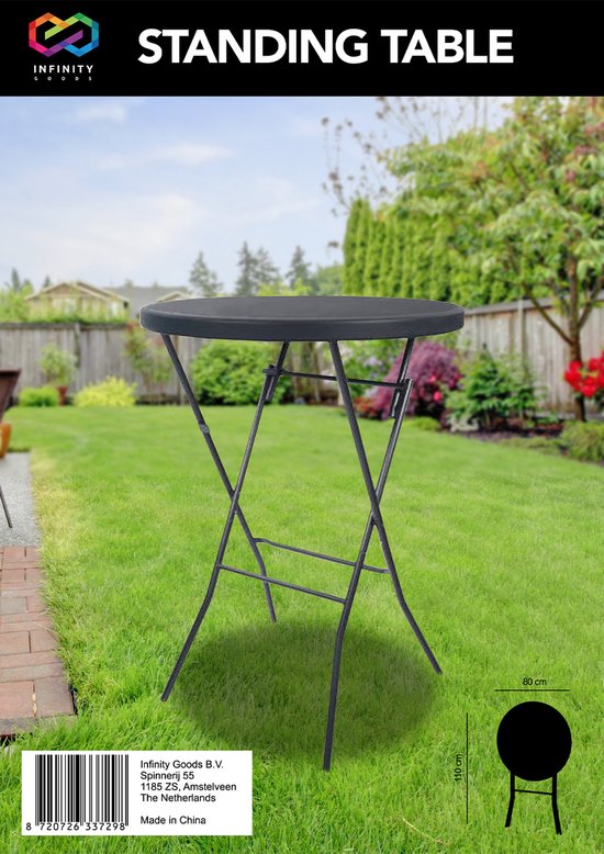 Infinity Goods Sturdy Black Stand Table - Table de fête - Robuste et résistante aux intempéries - Pliable - 80cm x 110cm - Fête - 1 pièce - Noir