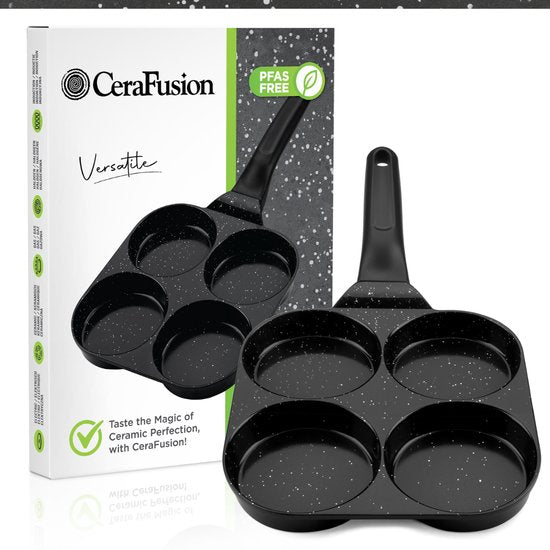 CeraFusion Poêle à crêpes 4 compartiments Ø8 cm - Induction - Sans PFAS - Poêle à œufs - Revêtement céramique - Convient à l'induction