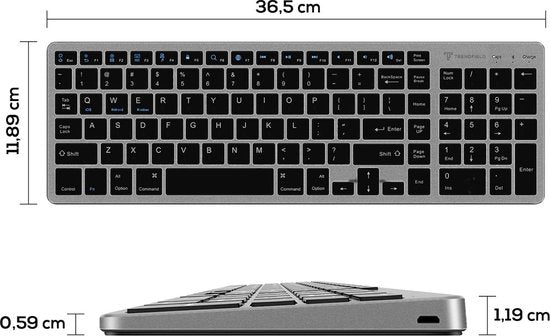 Trendfield Wireless Keyboard - Clavier Bluetooth - Touches silencieuses - Rechargeable - Qwerty - Space Grey