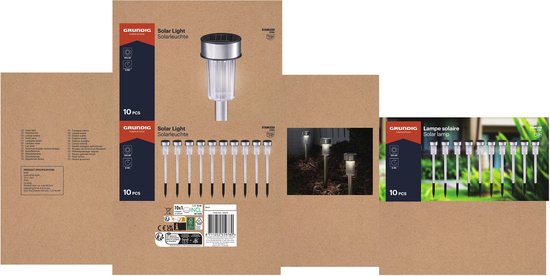 Grundig Solar Garden Lights - Torches de jardin 10 Pieces - Solar Power Prick Spot - Lanternes de jardin avec lumière blanche - IP44 Water Resistant - Battery Life 6-8 Hours - Ø4,8 x 36,5 cm - Acier inoxydable