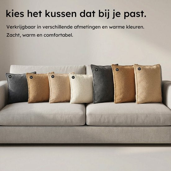 Coussin chauffant - 3 niveaux de chaleur - Coussin chauffant rechargeable - 10k mAh Powerbank - Sans fil - Coussin chauffant - 40 x 40 cm - Bouclé Off-white - Saaf Comfort