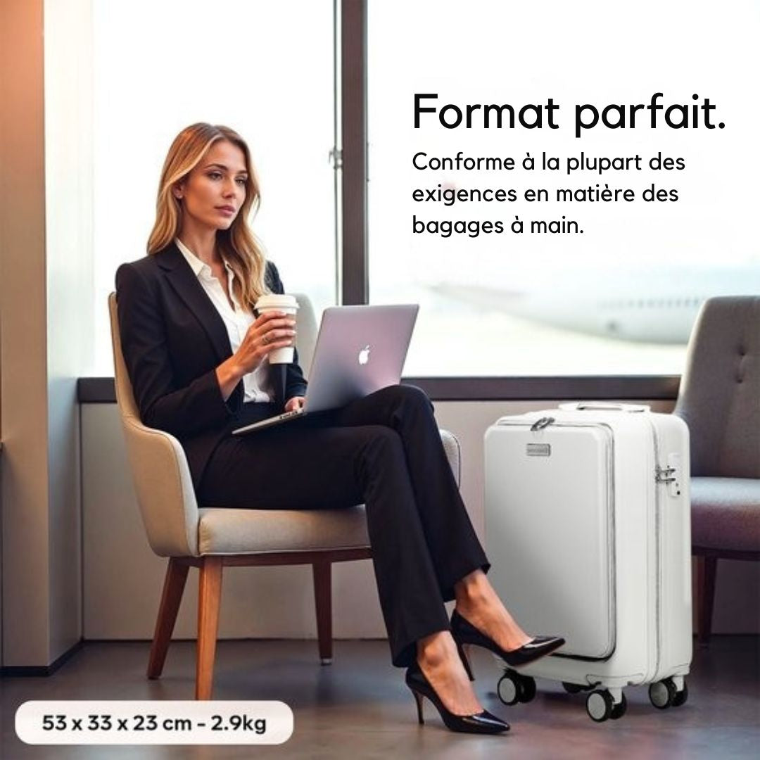 Valise cabine Skycases 35 L - à roulettes légère - Roulettes pivotantes - Cadenas TSA et compartiment pour ordinateur portable - avec poche avant pratique - 55 cm - Blanc cassé