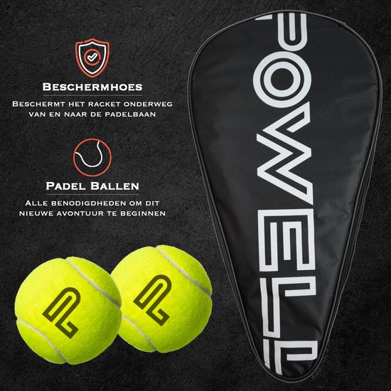 Raquette de Padel POWELL - avec housse et balles de Padel - Drop - 3K Carbon - 3D-Tech - Balance