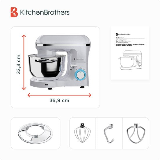 KitchenBrothers Robot de cuisine - Robot de cuisine - 6.2L - Mixeur avec bol de mixage - Mixeur de cuisine - 2000W - Blanc nacré