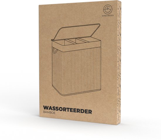 Organess panier à linge 3 compartiments - Trieur de linge - Panier à linge avec couvercle - Pliable - 150L - Bambou blanc