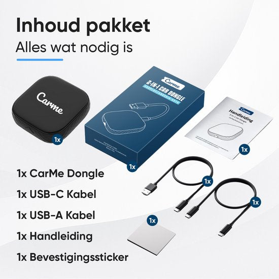 CarMe Premium 2-in-1 CarPlay Dongle - Wireless CarPlay & Android Auto - USB-A & USB-C - Android Auto Dongle - Noir
