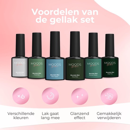 Moods Gellac 6-Piece Set - Gel Nail Polish Starter Pack - Gel Nail Polish - 8ML - Mountain Mist - Gellac - Nails - Chic Colours