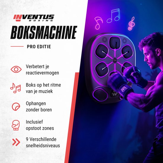 Inventus Boxing Machine PRO - Gants de boxe inclus - Installation de la machine de boxe sans perçage - Reflex Music Boxing - Smart Bluetooth Boxing Machine - Sports Boxing Training - Sac de boxe / Ballon de boxe - Rechargeable par USB - Pour adultes
