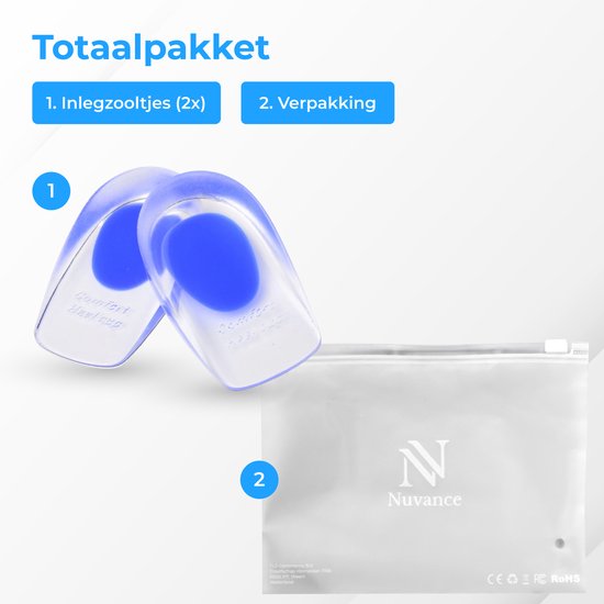 Nuvance - Heel Spur Orthotics - Heel Protectors - Insoles - Heel Spur - 2 Pieces for Size 39-45 - Blue