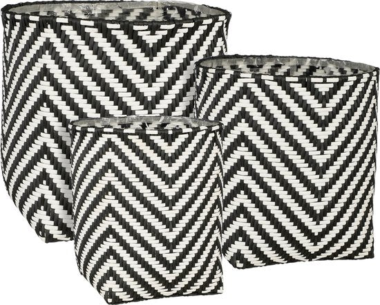 Mica Decorations Panier à plantes Merlin - Lot de 3 - Noir, blanc