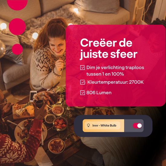 Innr smart E27 LED bulb - fonctionne avec Philips Hue* - ampoule Zigbee - lumière blanc chaud - ampoule intelligente - dimmable - 806 lumens - 2 packs