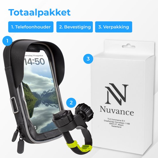 Nuvance - Support de téléphone pour vélo - Support GSM pour vélo, Fatbike, scooter et guidon de moteur - Étanche - Rotation à 360 degrés - Support vélo pour Smartphones