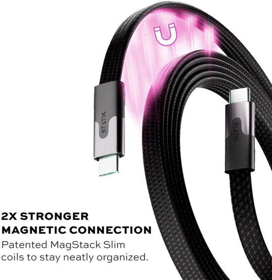 Câble de charge MagStack Slim Pro - 2m- noir - USB-C vers USB-C - Tressé nylon - 100W