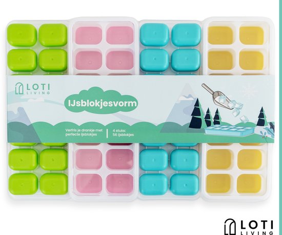 Loti Living Moule à glaçons - 4 pièces - Vert, Jaune, Bleu, Rose - Moules à glaçons - Moule à glaçons en silicone - Glaçons - Sans BPA