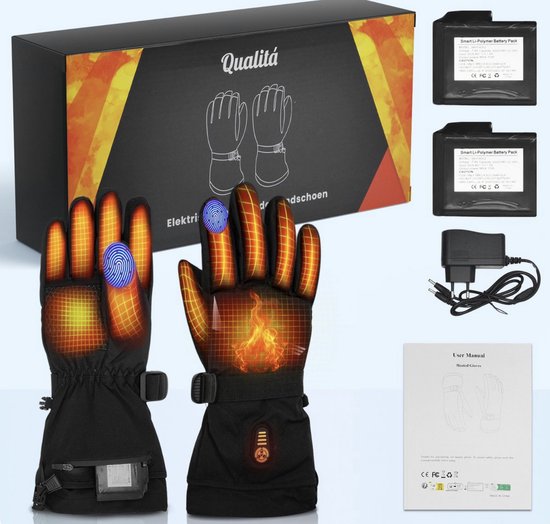 Qualitá® Heated Gloves - Gants chauffants - hydrofuges - Gants électriques Taille XL - Compatibilité écran tactile - Sports d'hiver - Rechargeable