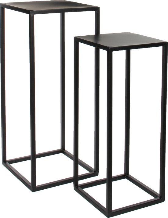 Mica Decorations Table d'appoint Goa - Lot de 2 - L30 x L30 x H70 cm - Métal - Noir