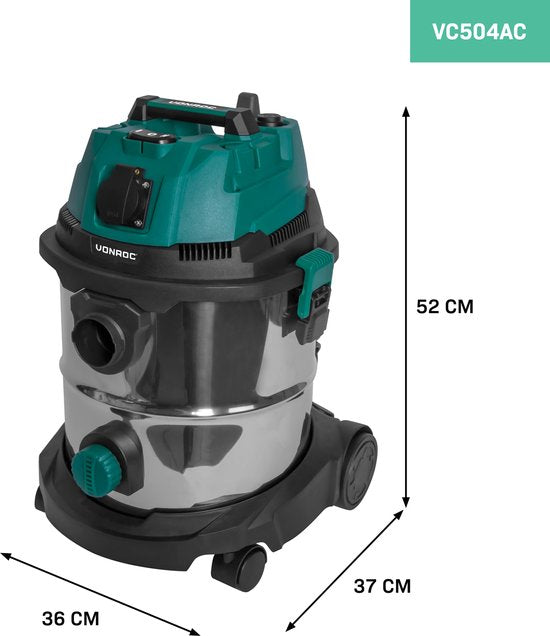VONROC Aspirateur eau et poussière / Aspirateur - 1400W - Mise en marche automatique - Fonction soufflage - Réservoir inox 20L - Flexible 3m - Câble d'alimentation 6m