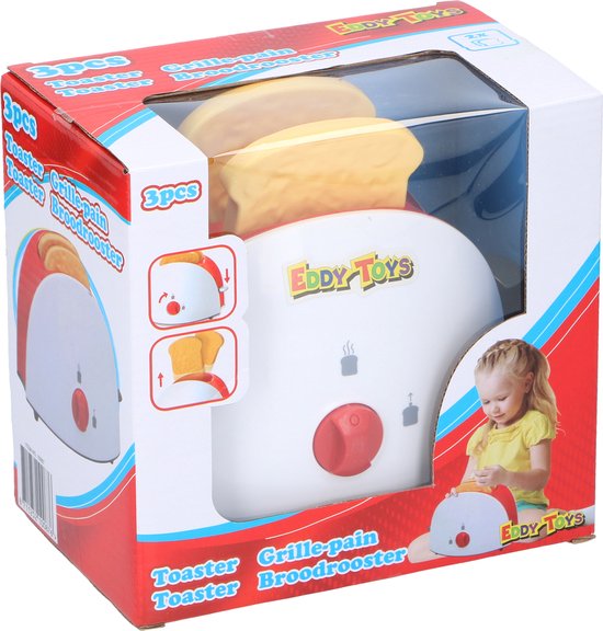 Eddy Toys Toy Toaster - Toy Kitchenware Toaster - Incl. Toast - White