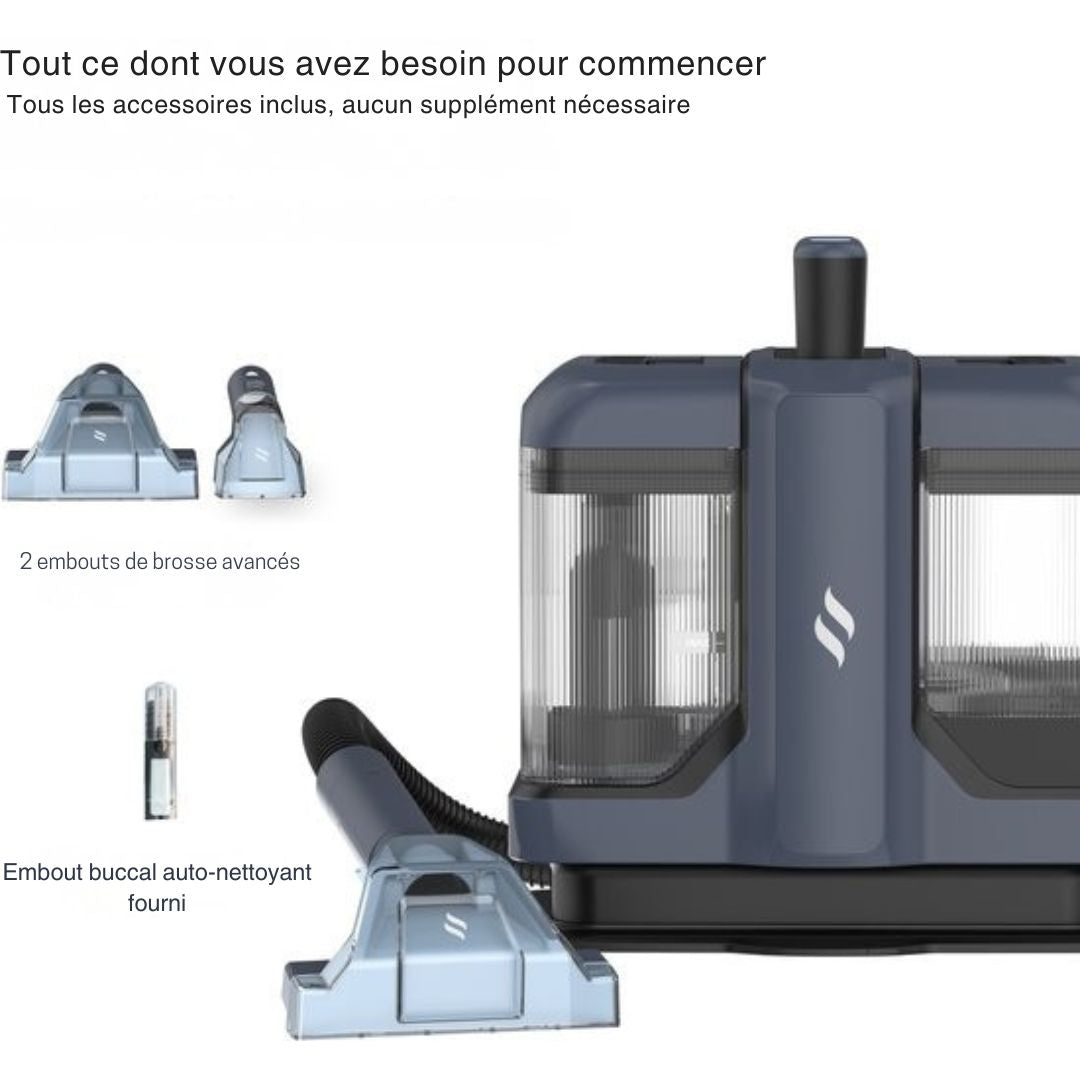 Nettoyeur de tapis V2 - Samako - Nettoyeur de taches portable - de canapé - de meubles - de sièges - de matelas - vapeur - bleu/gris