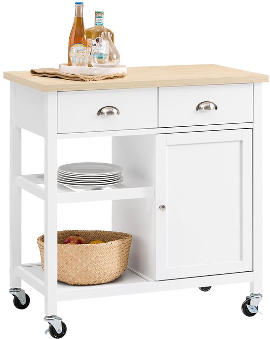 SoBuy FKW62-II-WN îlot de cuisine sur roulettes en bois composite blanc