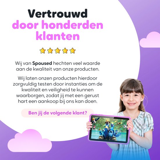 Tablette enfant Spoused - 10,1 pouces - Tablette enfant à partir de 3 ans - 64 Go - 4 Go RAM - Batterie 6000 mAh - Housse de protection et application de contrôle parental incluses - Violet