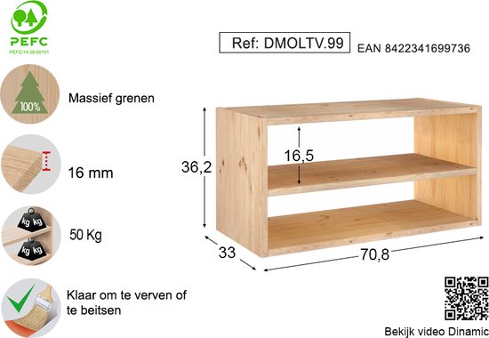 Astigarraga Armoire ouverte - avec étagère - pin PEFC - 71x36cm