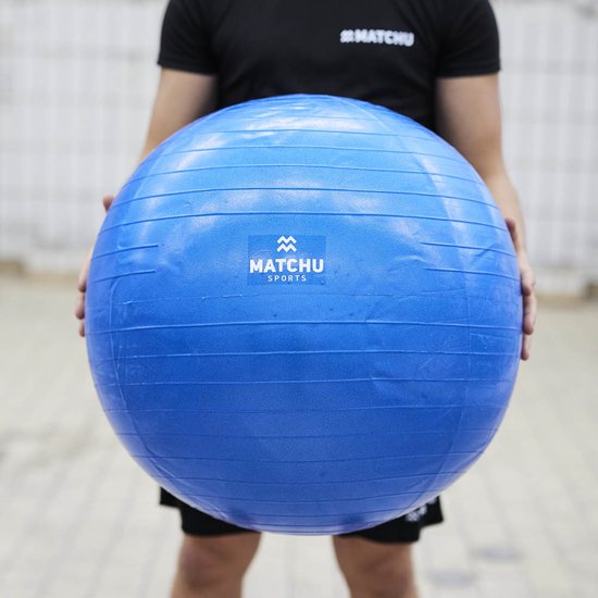 Matchu Sports - Ballon de fitness - Ballon de Pilates - Anti Burst - Ballon de grossesse - Ballon de gym - Ballon pour s'asseoir - Pompe incluse - Ø 75cm - Bleu - 300 KG chargeable