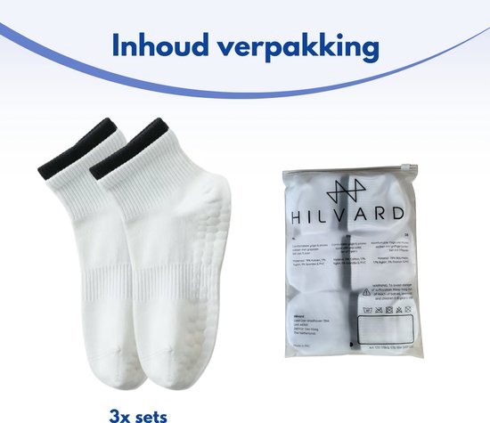 Hilvard Pilates socks - Yoga socks - Ankle socks - 3 Paires - Blanc et Noir - Chaussettes antidérapantes - Taille unique