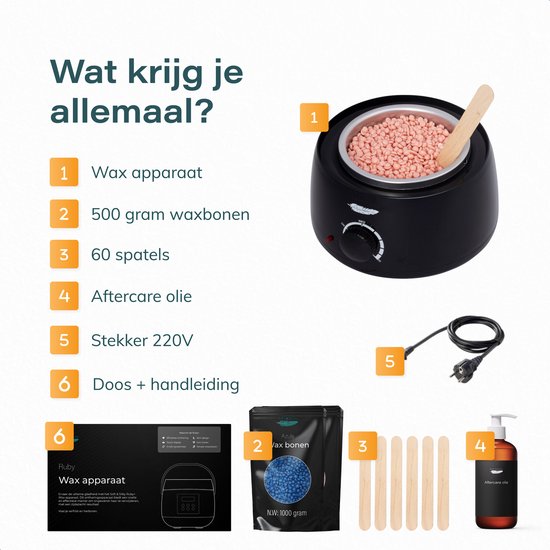 Ruby Wax device set - incl 100 grammes Wax beans - Épilatoire - appareil - chauffage - chauffage - perles - résine - épilation - noir