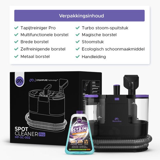 Motionflow Carpet Cleaner PRO - Nettoyage en profondeur avec fonction vapeur jusqu'à 100°C - Puissant nettoyeur de taches 1700W - Nettoyage à la vapeur pour sol, canapé, salle de bain et tapis - Nettoyeur à vapeur et nettoyeur de siège - Produit nettoyant