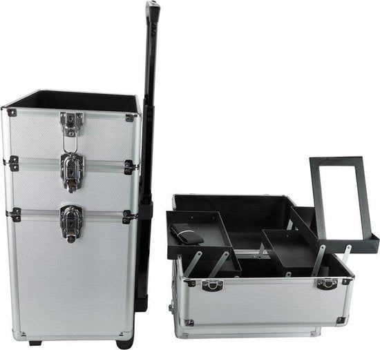 Trousse de maquillage en aluminium, trousse à ongles, trousse de maquillage, chariot de coiffeur / trousse de beauté / chariot pour ranger vos produits de soins personnels 4 en 1