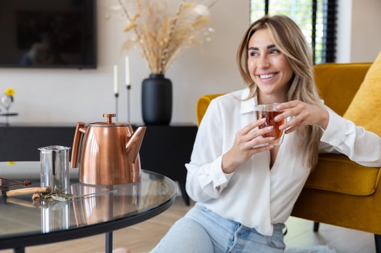 Vaja® Théière Juliette Rosé - Double paroi - 1 litre - Théière en acier inoxydable avec filtre et porte-bouillon