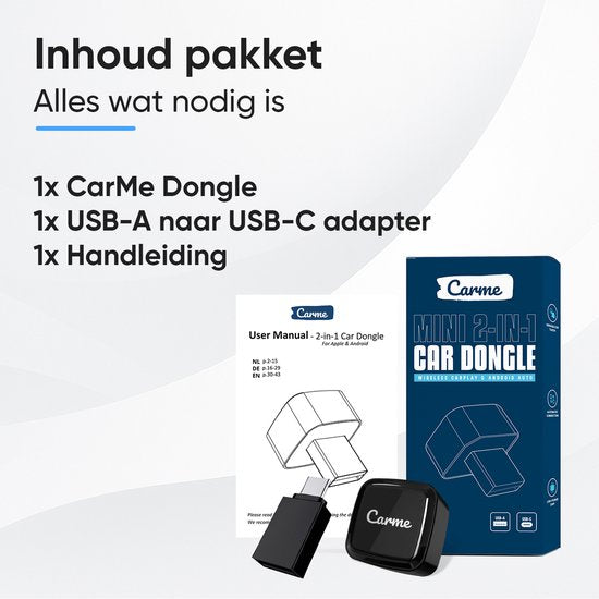 CarMe Ultra Mini 2-in-1 CarPlay Dongle - Wireless CarPlay & Android Auto - USB-A & USB-C - Android Auto Dongle - Noir