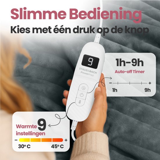 STAUS&BACH Couverture électrique 3XL - Couverture supérieure pour 2 personnes - Couverture chauffante double face en polaire Sherpa - Gris anthracite - 180x160 cm PowerNap