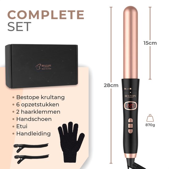 Bestope Fer à boucler 6 en 1 avec accessoires - Fer à boucler en céramique - 13 à 32mm - Rose gold