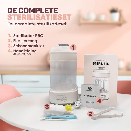 Vulpes Goods® - Stérilisateur de biberons - Fonction 5 en 1 - Avec fonction séchage et mode maintien au chaud - Pour biberons et tire-laits - Sans BPA - Plastique et blanc