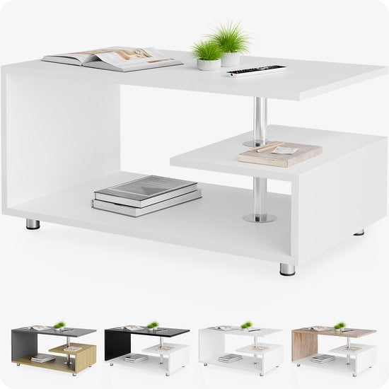 CASARIA Table basse - Rangement Anti-rayures 95x55x50cm - Blanc