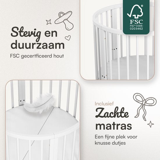 Flowsense Baby Box - Parc pour enfants rond - avec matelas - hauteur réglable - roulettes - blanc