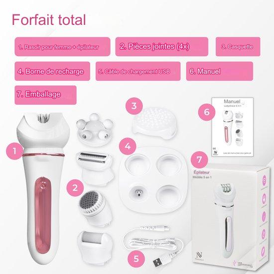 Epilateur 5-en-1 pour le Visage et le Corps femmes Nuvance - 5 accessoires