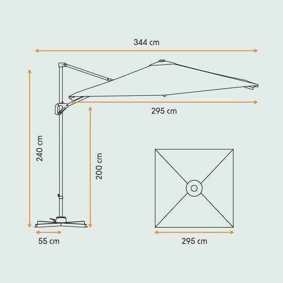 Parasol LifeGoods - 300x300 cm - inclinable - imperméable - avec housse - Taupe