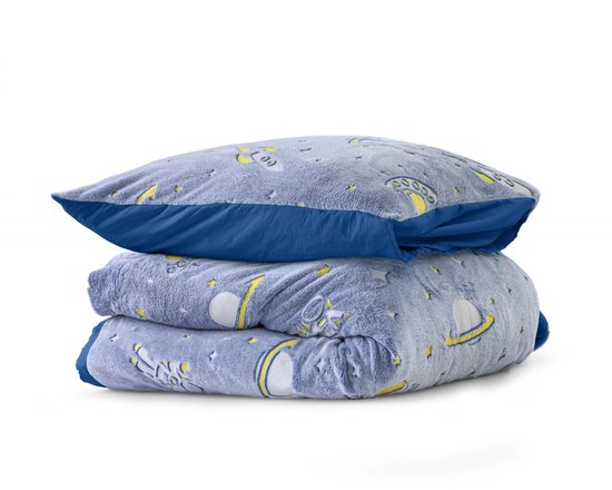 Sleeptime - Housse de couette Space Glow in the dark - 140X200/220 + 1 x taie d'oreiller 60x70 - Bleu