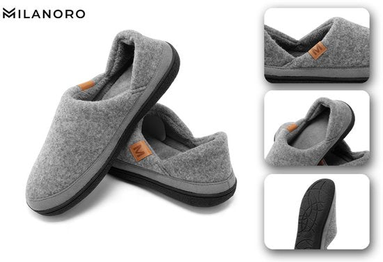 Milanoro Chaussons chauds et confortables pour hommes - talons compensés - Gris - Taille 41-42