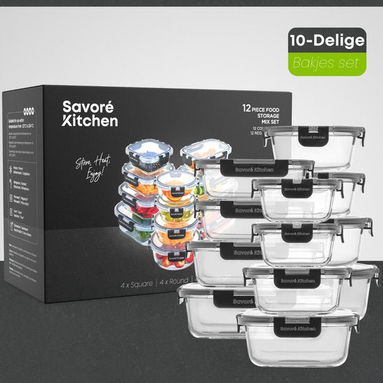 Savoré Kitchen Preserving Trays Set - Meal Prep Trays - Freezer Trays Glass - Airtight - 12 Pieces