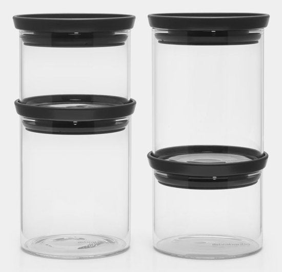 Brabantia Pots de stockage - Empilables - 2x 0.3 l & 2x 0.6 l - Gris foncé